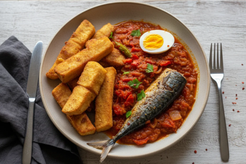 BOILED YAM with GARDEN EGG SHRIMPS EGGS AND SMOKED FISH